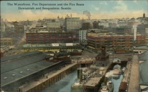 Seattle WA Fire Dept & Fire Boats c1910 Postcard