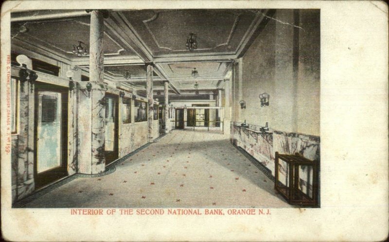 Orange NJ Second National Bank Interior c1905 Postcard