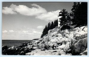 RPPC MT. DESERT ISLAND, Maine ME ~ BASS HARBOR LIGHTHOUSE Ballard Photo Postcard