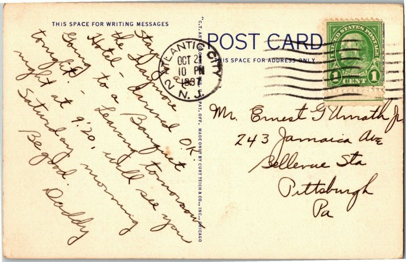 Aerial View Atlantic City NJ Convention Hall, Piers c1937 Vintage Postcard D06