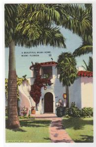 Beautiful Home Miami Florida linen postcard