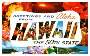 Greetings and Aloha from the 50th State Hawaii Postcard