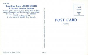 BARRIE, Ontario Canada  LOR-LEE MOTEL & Texaco Gas Station  ROADSIDE  Postcard