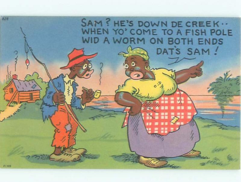 1950's Black Americana FISHING SCENE AC0233