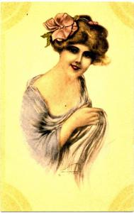 Young Woman Hand Colored Postcard
