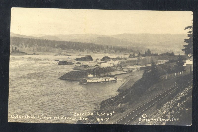 RPPC COLUMBIA RIVER OREGON RIVERBOAT STEAMER LOCKS REAL PHOTO POSTCARD