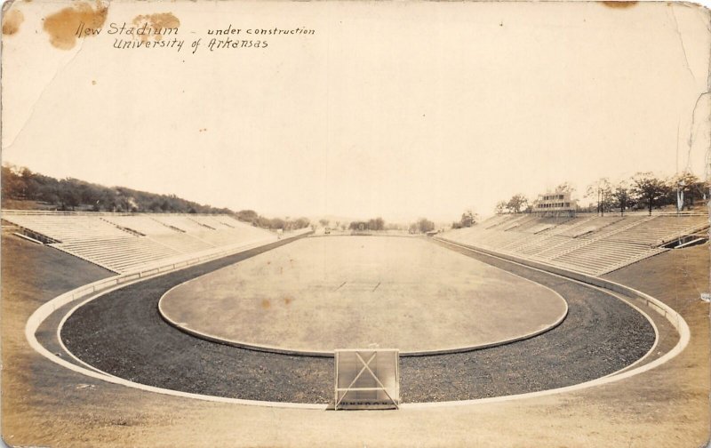 G77/ Fayetteville Arkansas RPPC Postcard c1920s Football Stadium Construction