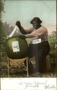 Black Americana Fat Man Carving Giant Watermelon c1905 Postcard