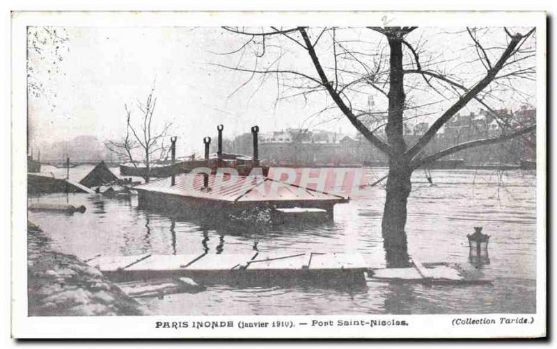 Old Postcard Paris Floods Pont Saint Nicolas