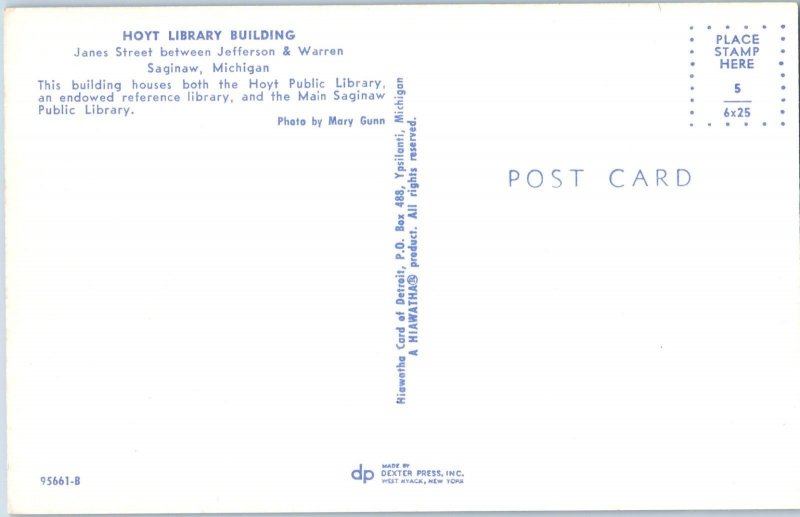 Hoyt Library Building Sawinaw Michigan Postcard