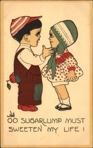 Bernhardt Wall Little Boy Gives Girl Apple Romance c1910 Vintage Postcard