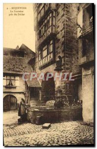 Old Postcard Riquewihr The Dolder near Fountain