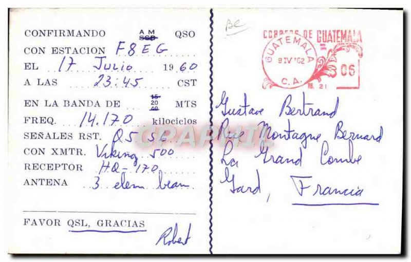 Old Postcard Telegraphie TG9RK Guatemala