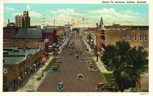 Vintage Postcard 1915 Santa Fe Avenue Shopping District Car Parks Salina Kansas