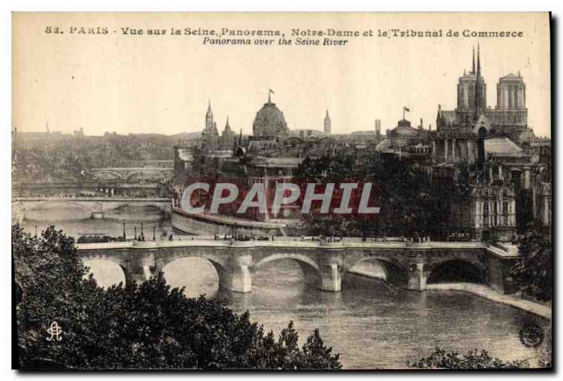 Old Postcard Paris Seine View Panorama Notre Dame and the Commercial Court