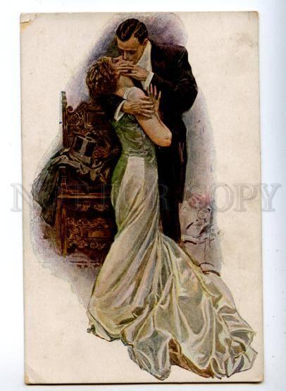 161133 KISS of Lovers by Harrison FISHER Vintage M.J.S. PC