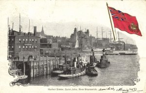 canada, SAINT JOHN, N.B., Harbor Scene, Flag (1917) Embossed Postcard