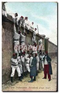 Postcard Old Army Infantry Climbing a wall