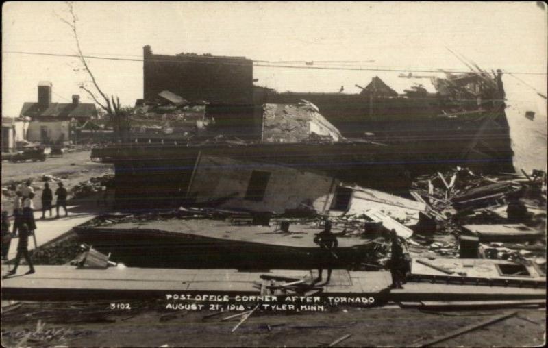 Tyler MN Post Office Corner After Tornado 1918 Aug 21 Real Photo Postcard