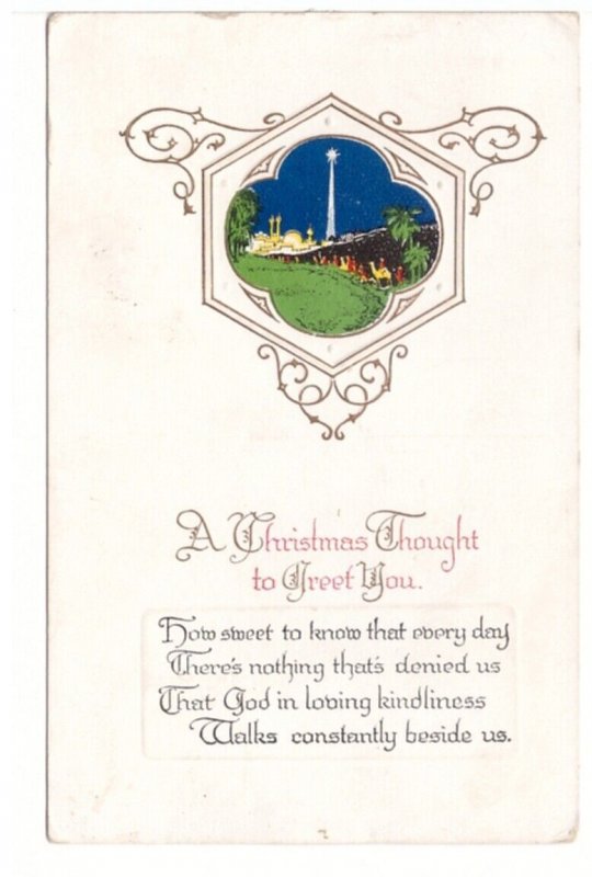 A Christmas Thought To Greet You, Star Of Bethlehem Scene, Antique 1920 Postcard