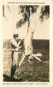 Postcard RPPC Skinning West Texas Jack Rabbit Leather fur chaps 23-7191