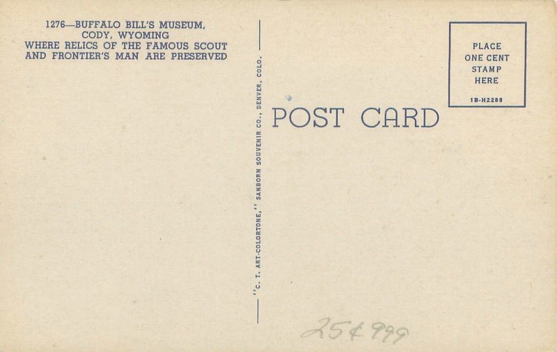 Cody Wyoming Buffalo Bill's Museum Linen Postcard Unused
