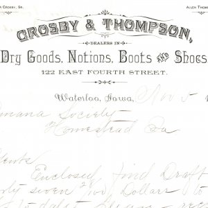 1888 Waterloo Iowa Crosby Thompson Engraved Typography Letterhead Unique Type R1