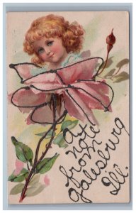 Galesburg IL A Note From Greetings Postcard Mica Glitter Adorable Girl Flower