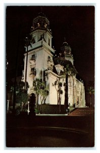 Postcard Hearst San Simeon CA - night Towers and Facade Hearst Castle c1966 M18