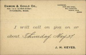 Fitchburg MA Damon & Gould Co Hardware Paint etc 1890s Postal Card