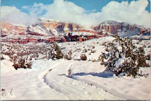 Postcard AZ Red Cliffs of Oak Creek Canyon blanketed in snow