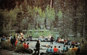 CAMP FOXTAIL Frontier Girl Scouts Las Vegas, NV Campfire c1960s Vintage Postcard