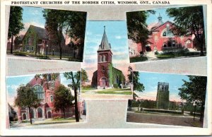 Protestant Churches Of Border Cities Windsor Ontario Canada UNP WB Postcard L10