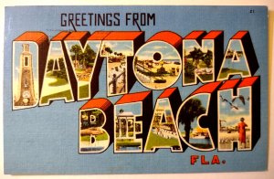 Greetings From Daytona Beach Florida Large Letter Linen Postcard 1962 Tichnor