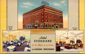 Linen Postcard Hotel Stoddard in Lacrosse, Wisconsin