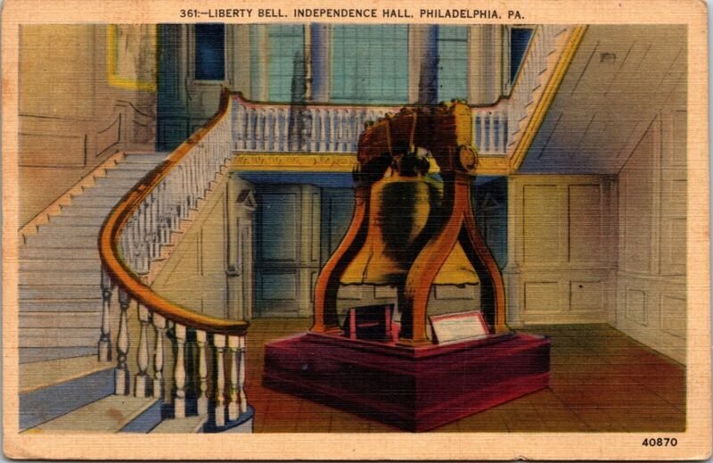 Liberty Bell Independence Hall Philadelphia PA Pennsylvania Linen Postcard PM