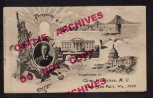 Sheboygan Falls WISCONSIN 1908 US CONGRESSMAN Ad GREETING CARD Charles Weisse