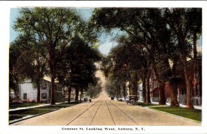 Auburn, NY New York  GENESEE STREET SCENE/West LARGE HOMES  ca1920's Postcard