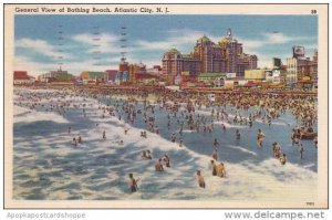 New Jersey Atlantic City General View Of Bathing Beach 1956