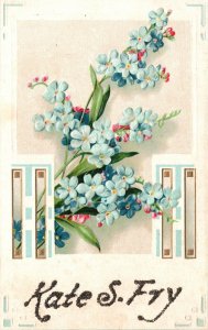 Vintage Postcard Forget Me Nots Bouquet With Border On Corners Greetings Card