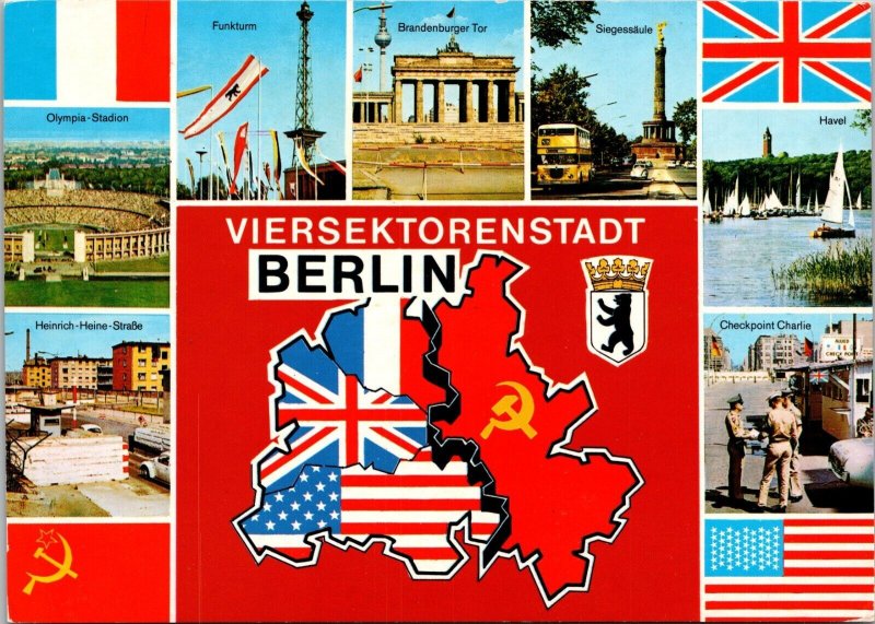 Lot of 2 Germany Map East West Berlin Wall Postcards 1986 1989 Cold War era 