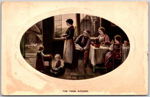 The Farm Kitchen, Rustic Domestic Scene, Family Gathering Children Play Postcard