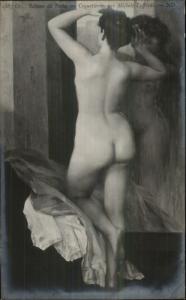 Nude Woman Mirror c1910 Real Photo Postcard of Art COQUETTERIE Michele Loffredo