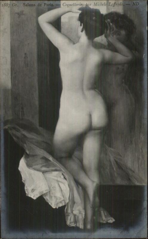 Nude Woman Mirror c1910 Real Photo Postcard of Art COQUETTERIE Michele Loffredo