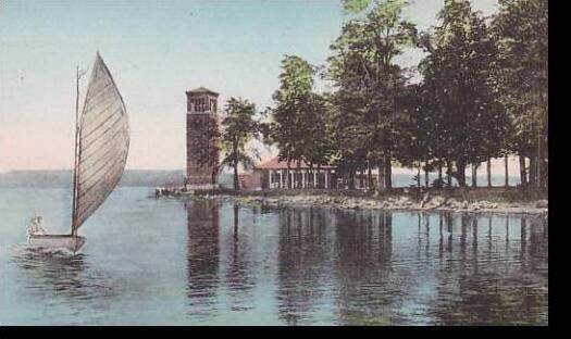 New York  Chautauqua Miller Memorial Bell Tower  on  Lake Chautauqua  Albertype