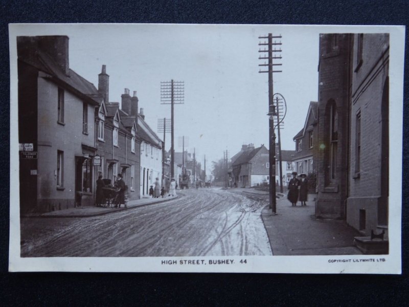 Hertfordshire BUSHEY HEATH High Street shows Agent for PULLARS c1919 RP Postcard