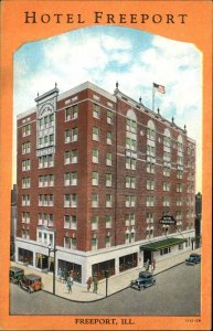 Freeport Illinois IL Hotel Freeport c1930s-40s Postcard
