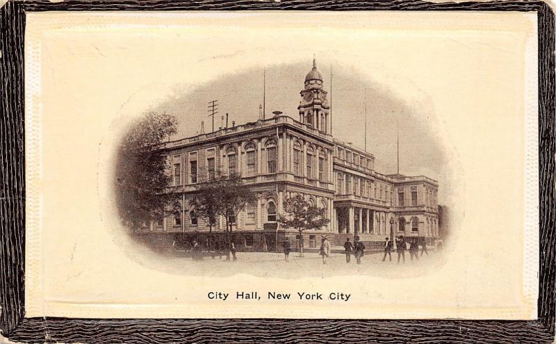 New York City~City Hall & Street View~Textured Edge~1910 B&W Glossy Finish Pc