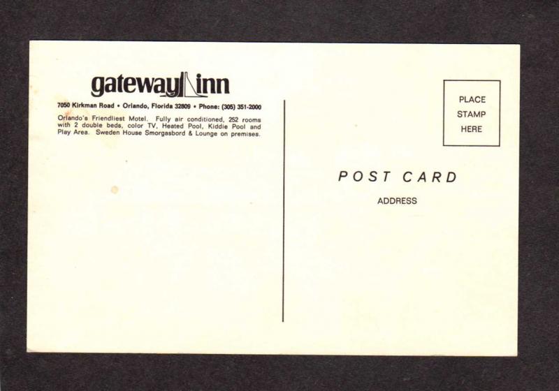 FL Gateway Inn Motel Orlando Florida Postcard Mickey Mouse Pool Sweden House