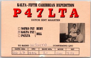 Radio Card P47LTA K4LTA Fifth Caribbean Dxpedition Radio W5HYD Postcard